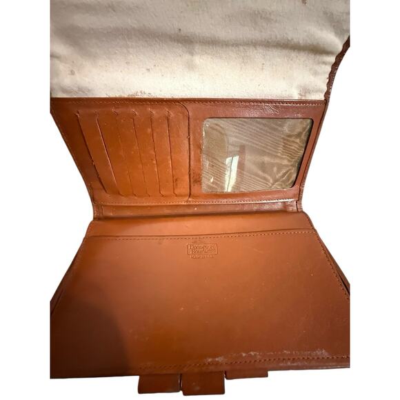 Vintage Dooney & Bourke All Weather Leather Wallet Navy Tan Trim Kiss Lock READ - Picture 5 of 11